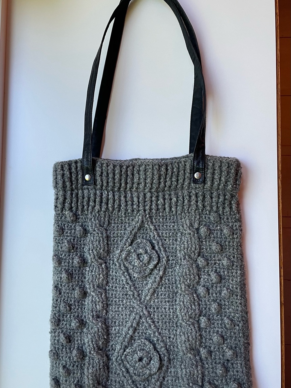 The Limited Gray Wool Crochet Shoulder Tote Lined Snap Close Inner Zip Pocket
